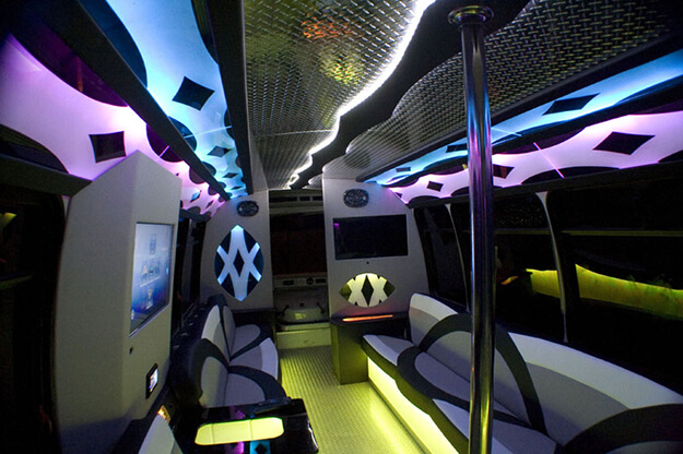 Daytona Beach party bus interior with DVD player